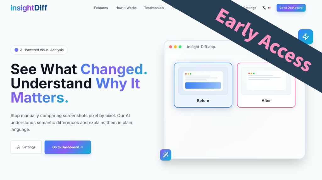 insightDiff - website top page with early access notice